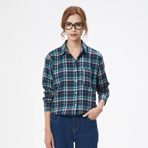Loose Women's Plaid Shirt - Long Sleeve Casual Blouse