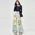 Trendy Y2K Vintage Wide Leg Jeans with Artistic Print