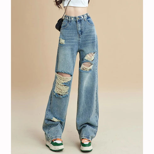 Chic Blue High Waist Loose Flare Jeans