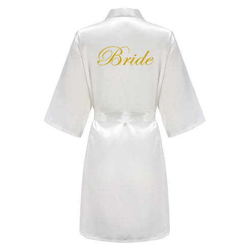 Team Bride Satin Robe with Black Letters