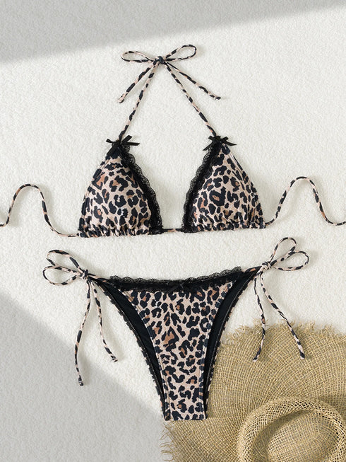 Floral Print Triangle Bikini Set with Brazilian Bottoms