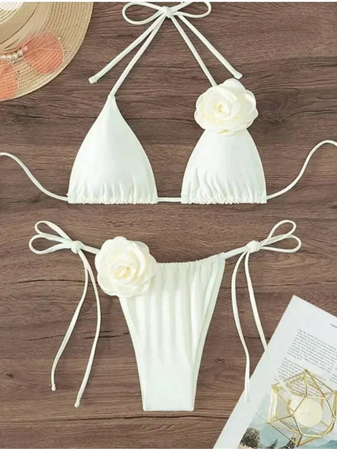 Floral Bandeau Thong Bikini Set for Women