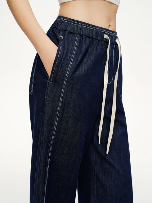 DUSHU Women's Contrast Topstitching Straight Leg Jeans