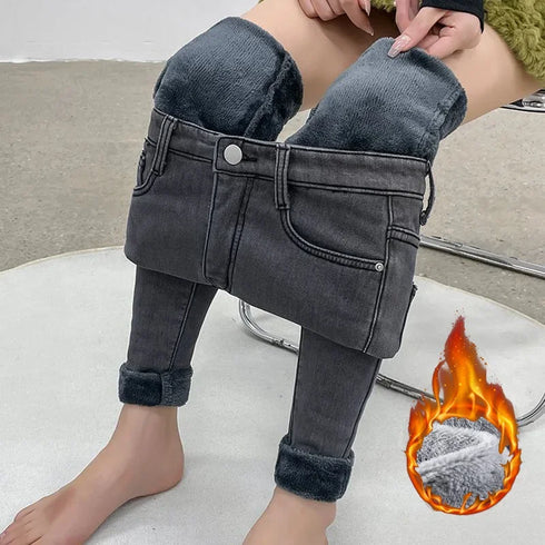 High Waist Thermal Denim Jeans for Women