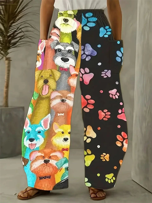 Women's Cartoon Cat Loose Wide-Leg Pants