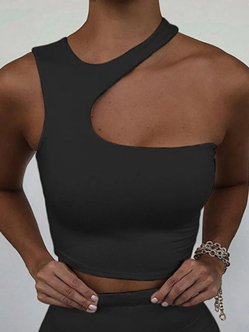 Cut Out Sexy Crop Off Shoulder Tank Top for Women Summer