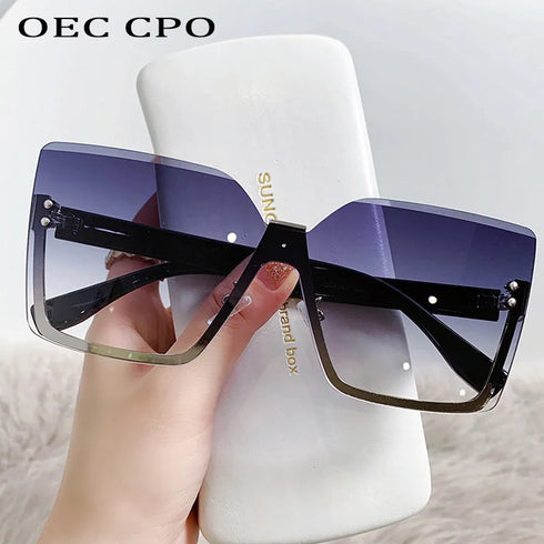 OEC CPO Oversized Rimless Sunglasses UV400 Gradient