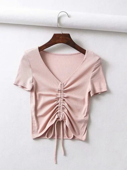Sexy V Neck Cropped Tank Tops Women Slim Fit Ribbed Camis Candy Colors for Summer Party Streetwear