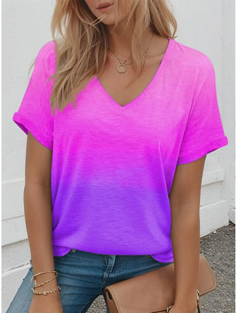 Women’s Oversized 3D Gradient Print V-Neck T-Shirt