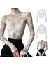 Sexy Lace Blouse Shirts Summer Women Turtleneck Long Sleeve See Through Lace Patchwork Thin Tops