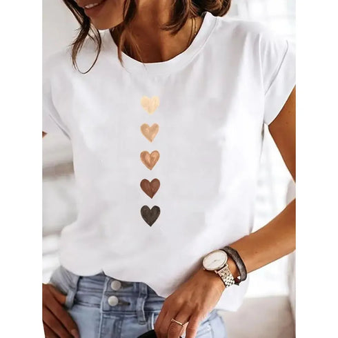 Love Heart Print Women's Casual T-Shirt