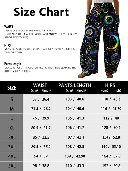 Abstract Star and Moon Print Wide-Leg Pants