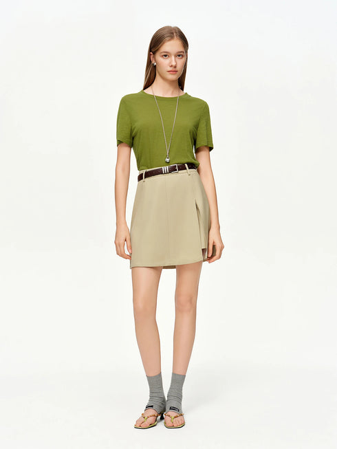 DUSHU Women's Green and Grey Layered Knit Top
