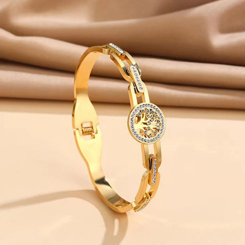 Women's Luxury Designer Bangle Stainless Steel Tree of Life Cuff Bracelet for Women