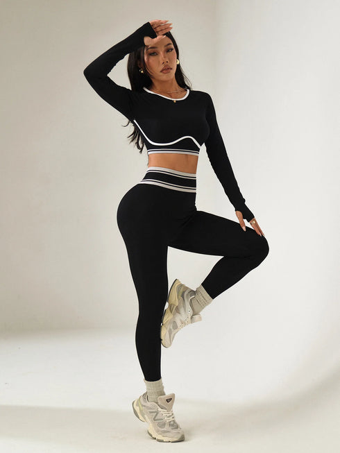 Women's Striped Long Sleeve Yoga Set
