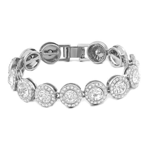 Iced Out Crystal Heart Tennis Miami Cuban Link Chain Bracelet