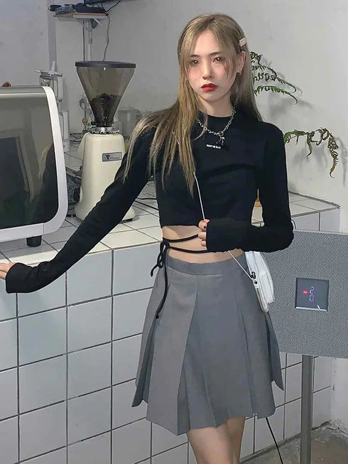 Long Sleeve Crop Top for Women in Black, White, and Blue