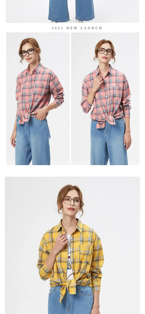 Loose Women's Plaid Shirt - Long Sleeve Casual Blouse