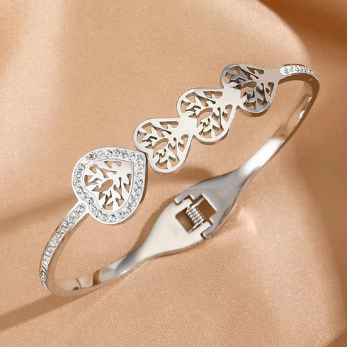 Women's Luxury Designer Bangle Stainless Steel Tree of Life Cuff Bracelet for Women