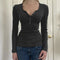 Y2K Slim Fit Brown Crop Top with Button Detail