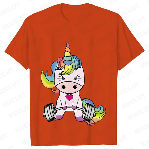 Whimsical Unicorn Weightlifting T-Shirts for Women | Trendy Fitness Graphic Tees for Summer Workouts