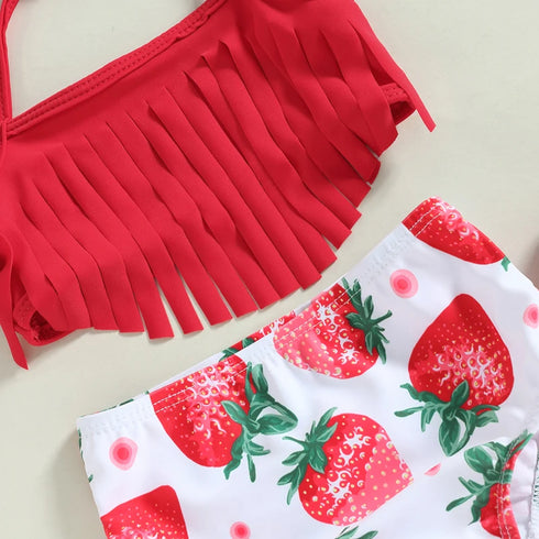 Toddler Girls 3 Piece Strawberry Print Bikini Set