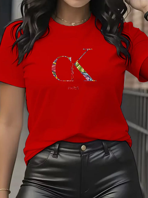 Y2K Cartoon Letter Print Crew Neck T-Shirt for Women