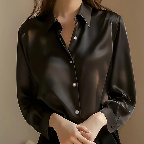 Plus Size Satin Long Sleeve Blouse for Women