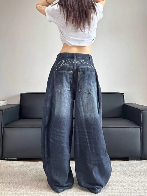 Chic Embroidered Patchwork Loose Fit Jeans for Women