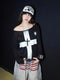 Tawaaiw Black Cross Graphic Long Sleeve T-Shirt for Women