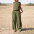 Women's Cotton Linen Sleeveless Top and Wide Leg Pants Set