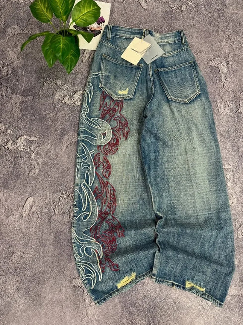 Y2K Embroidered Baggy Jeans for Women
