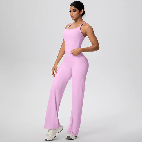 Backless Yoga Set with Wide Leg Pants