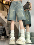High Waist American Retro Wide Leg Denim Shorts