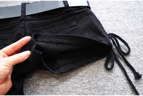 Low Rise Denim Shorts with Lace-Up Detail