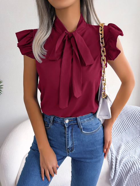 Women's Ruffle Short Sleeve Chiffon Blouse