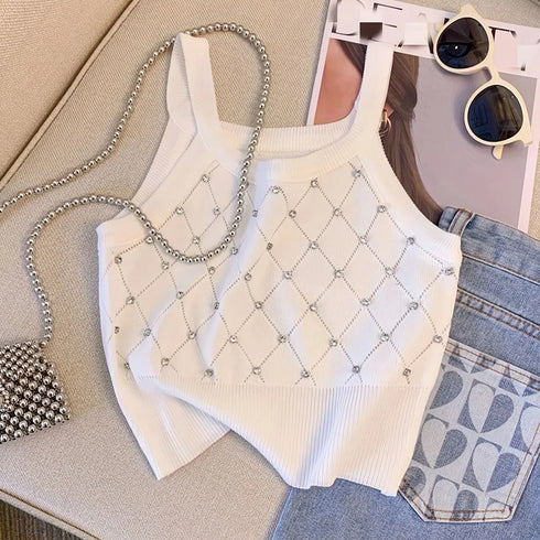 Rhinestone Eyelet Spaghetti Strap Cami Top