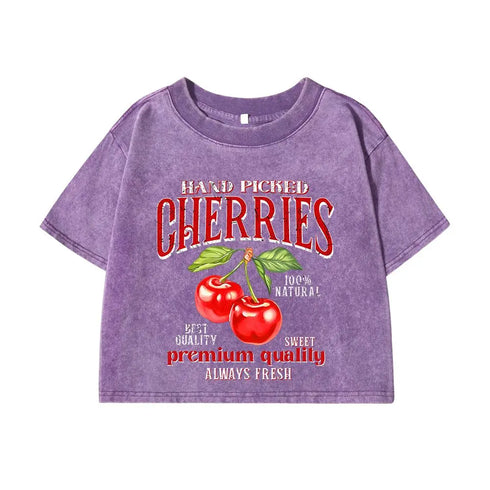 Women's Cotton Crop T-Shirt with Cherry Print