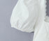 2023 Sexy Corset White Ruched Chest Square Collar Short Puff Sleeve Shirt Women Cross Lacing up Bandage Waist Bodycon Crop Tops