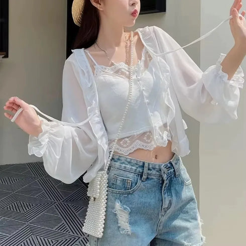 Summer Ruffled Chiffon Long Sleeve Blouse