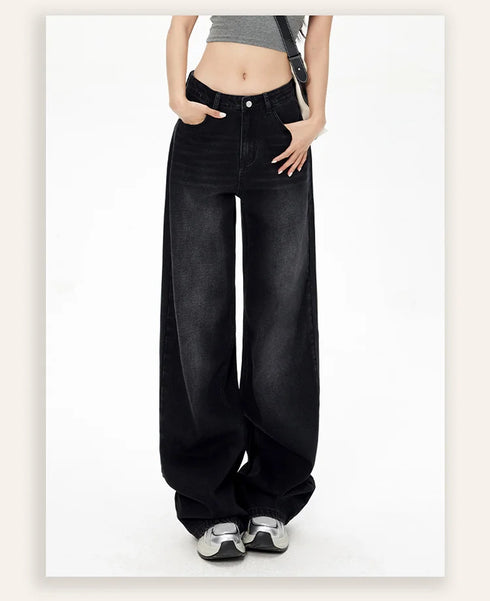 High Waist Loose Fit Black Denim Trousers for Women