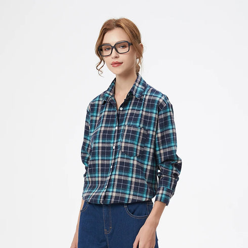Loose Women's Plaid Shirt - Long Sleeve Casual Blouse