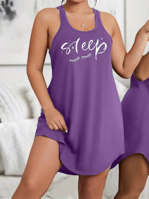 Plus Size Letter Print Sleeveless Nightgown