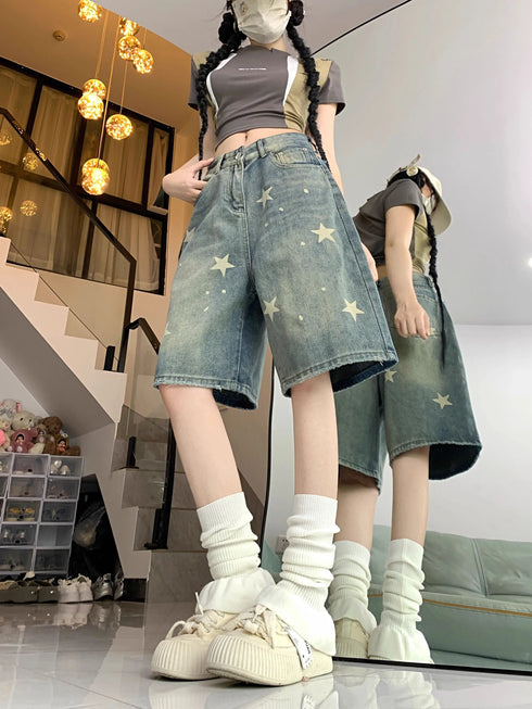 Floral Print Loose Wide Leg Jeans for Women