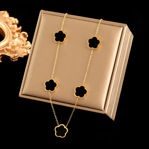 GANEMLY Gold Five-Leaf Clover Pendant Necklace