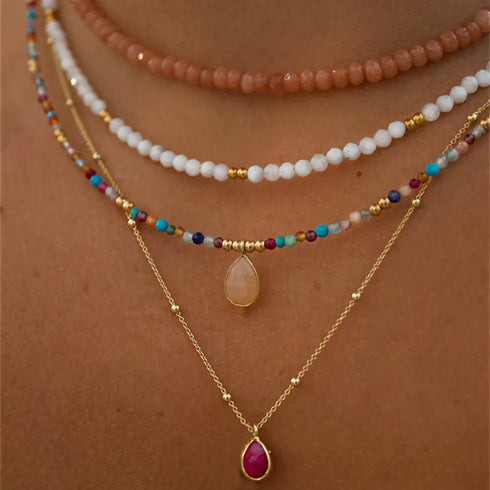 Summer Multilayer Handmade Necklace with Crystal Pendant