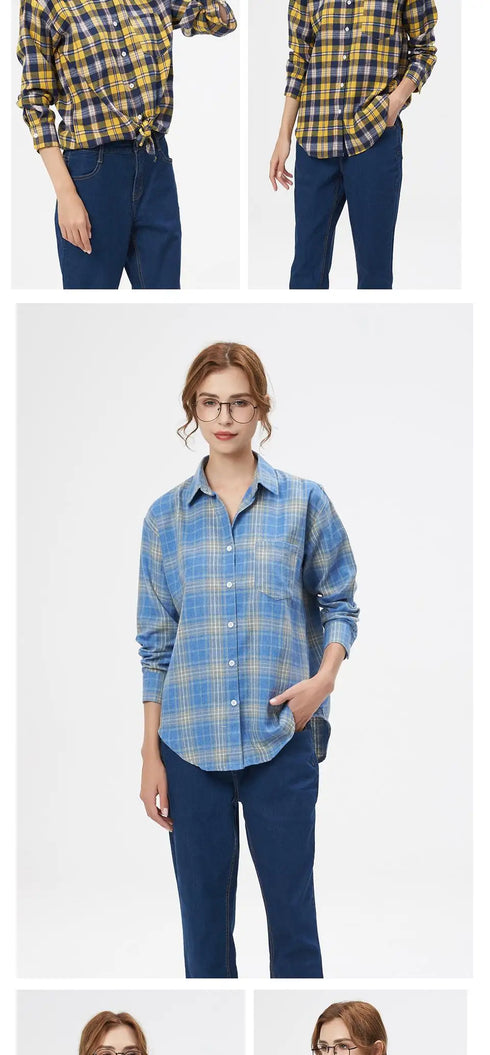 Loose Women's Plaid Shirt - Long Sleeve Casual Blouse