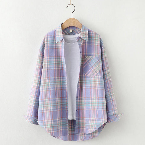 Plaid Flannel Shirt for Women - Casual Long Sleeve Top