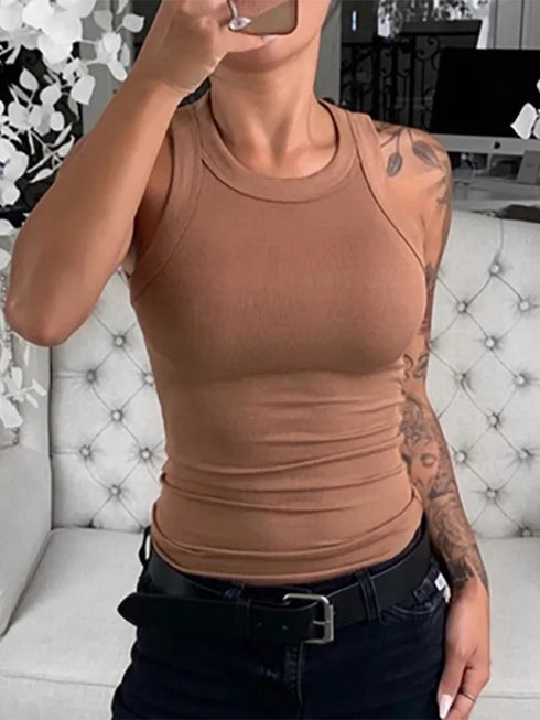 Women’s Ribbed Round Neck Tank Top - Summer Essential