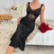 Women's Black V-Neck Lace Detail Night Dress